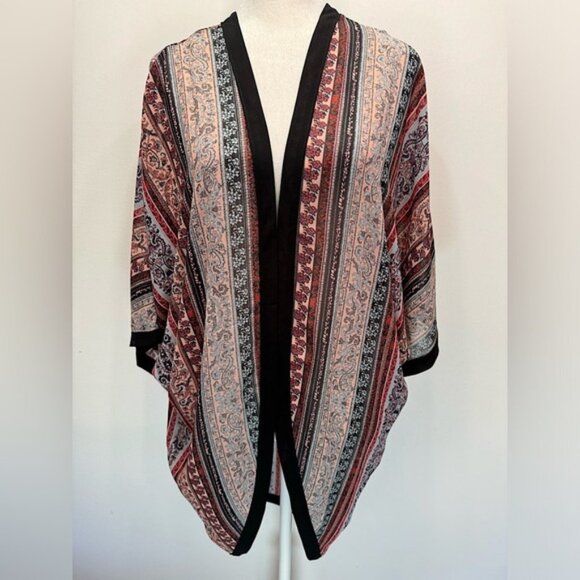 Eyeshadow Lightweight Semi Sheer Jewel Tone Boho Print Dolman Sleeve Duster Wrap - Picture 1 of 11